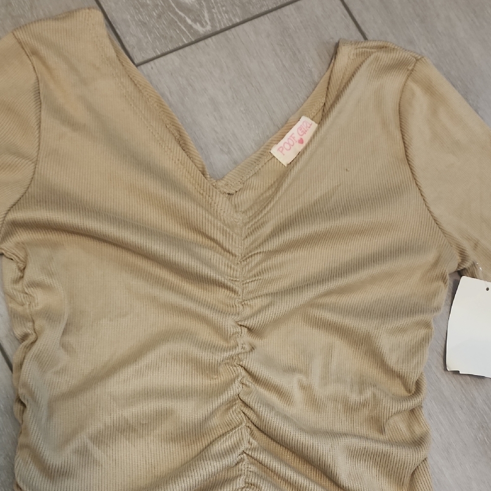 Tan Ruched V-Neck Top - Picture 2 of 2